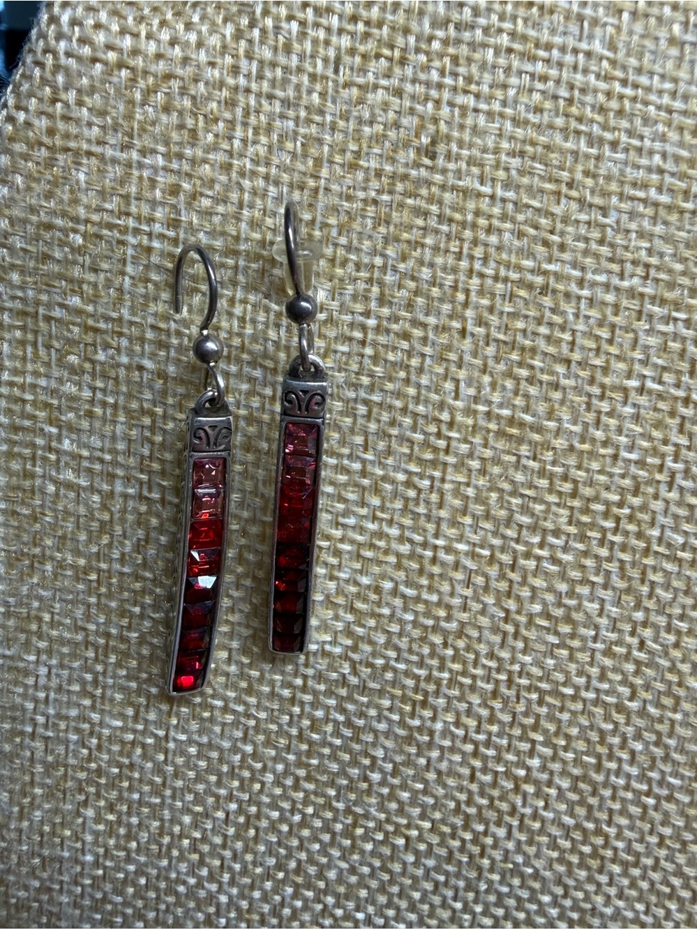 Brighton 
Silver Red Crystal Drop Earrings